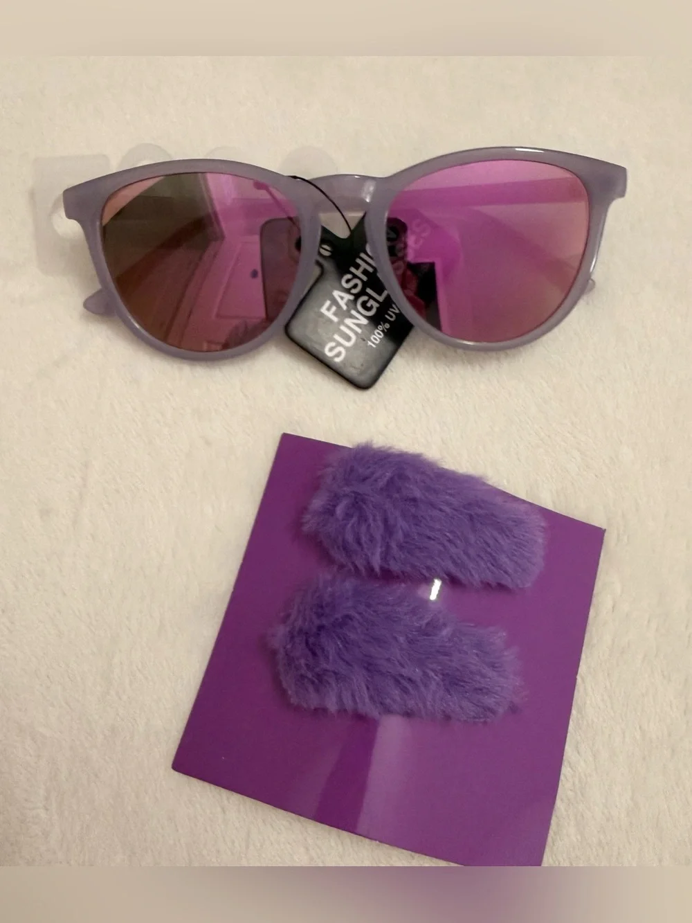 Purple Mirrored Fashion Sunglasses + Hair clips